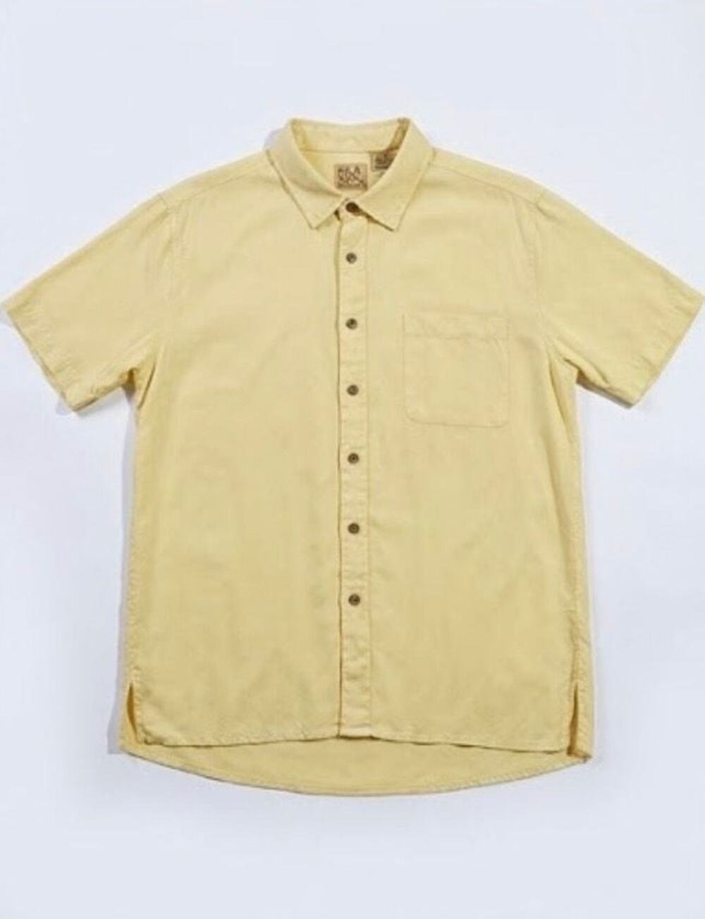 Jos A Bank Mens Shirt 100 Silk Herringbone Short Sleeve Button Down Yellow M